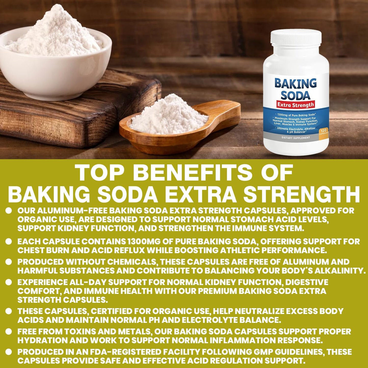 Baking Soda Aluminum Free 1300mg – Extra Strength Organic Capsules