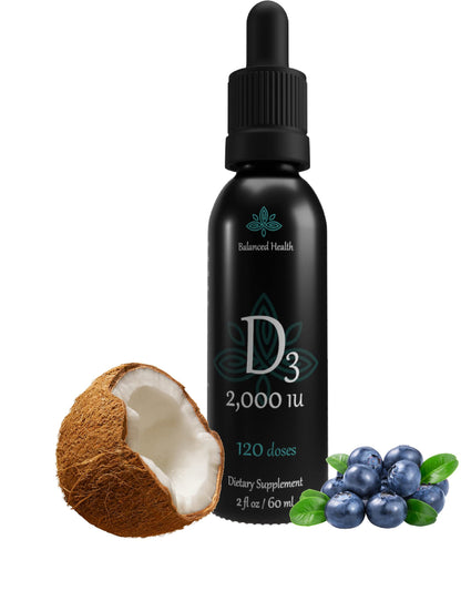 Balance Health D3 2000 IU Liquid Vitamin D Drops – 2 oz, Blueberry Flavor, MCT Oil