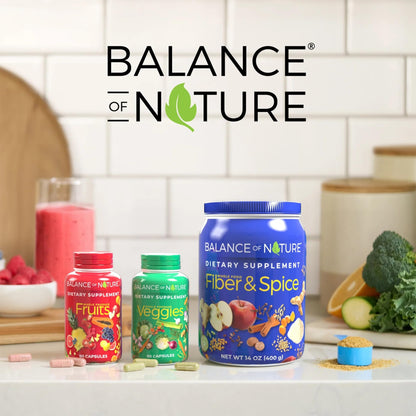 Balance of Nature Whole Health System – Fruits, Veggies & Fiber & Spice Supplements (30 Servings Each)