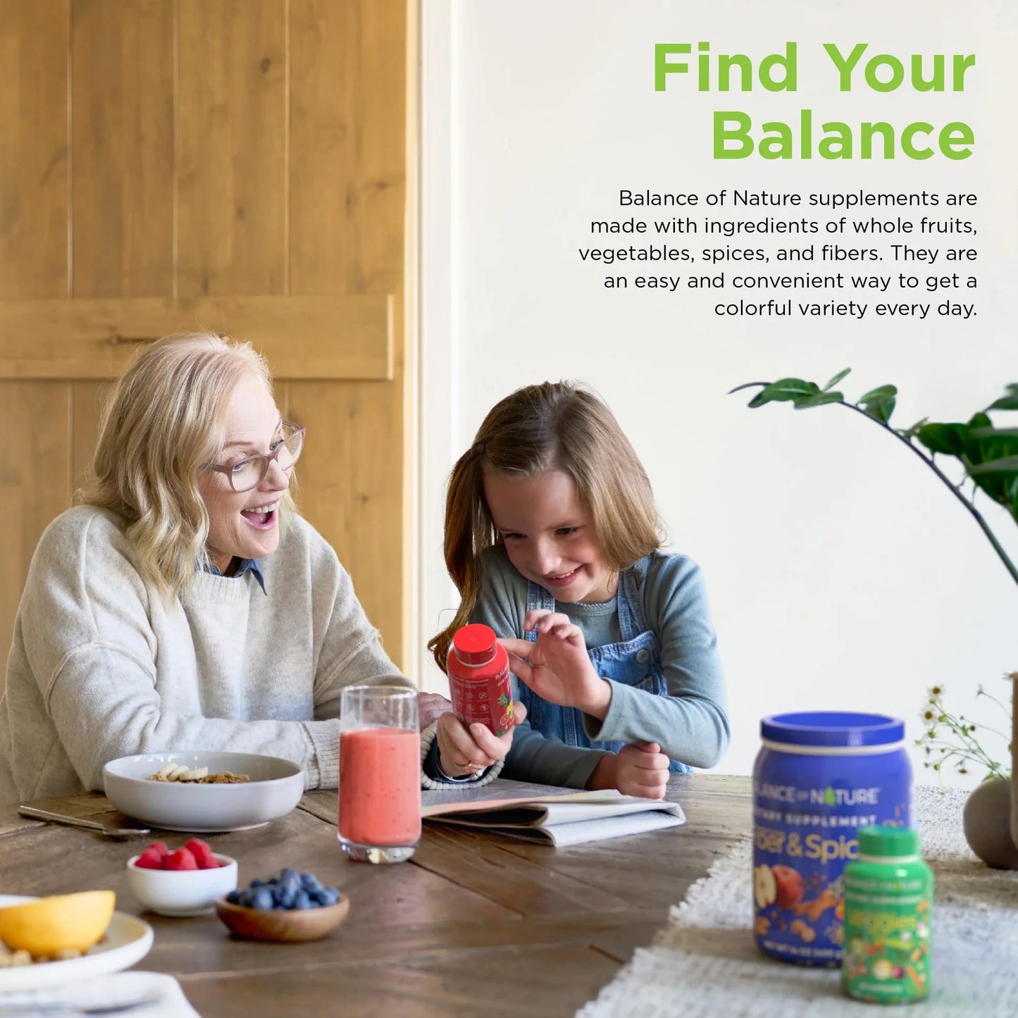 Balance of Nature Whole Health System – Fruits, Veggies & Fiber & Spice Supplements (30 Servings Each)