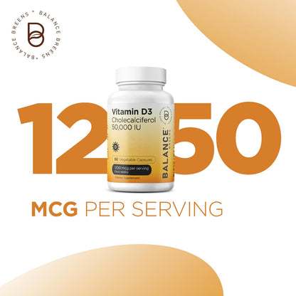 Balancebreens Vitamin D3 50,000 IU – 60 Veggie Capsules | Immune & Bone Health