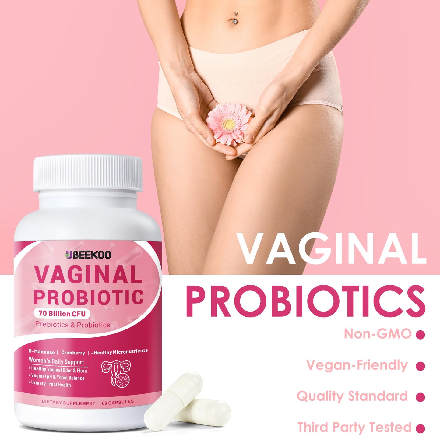 Vaginal Probiotics for Women – 70 Billion CFU, pH Balance & UTI Support | 60 Capsules