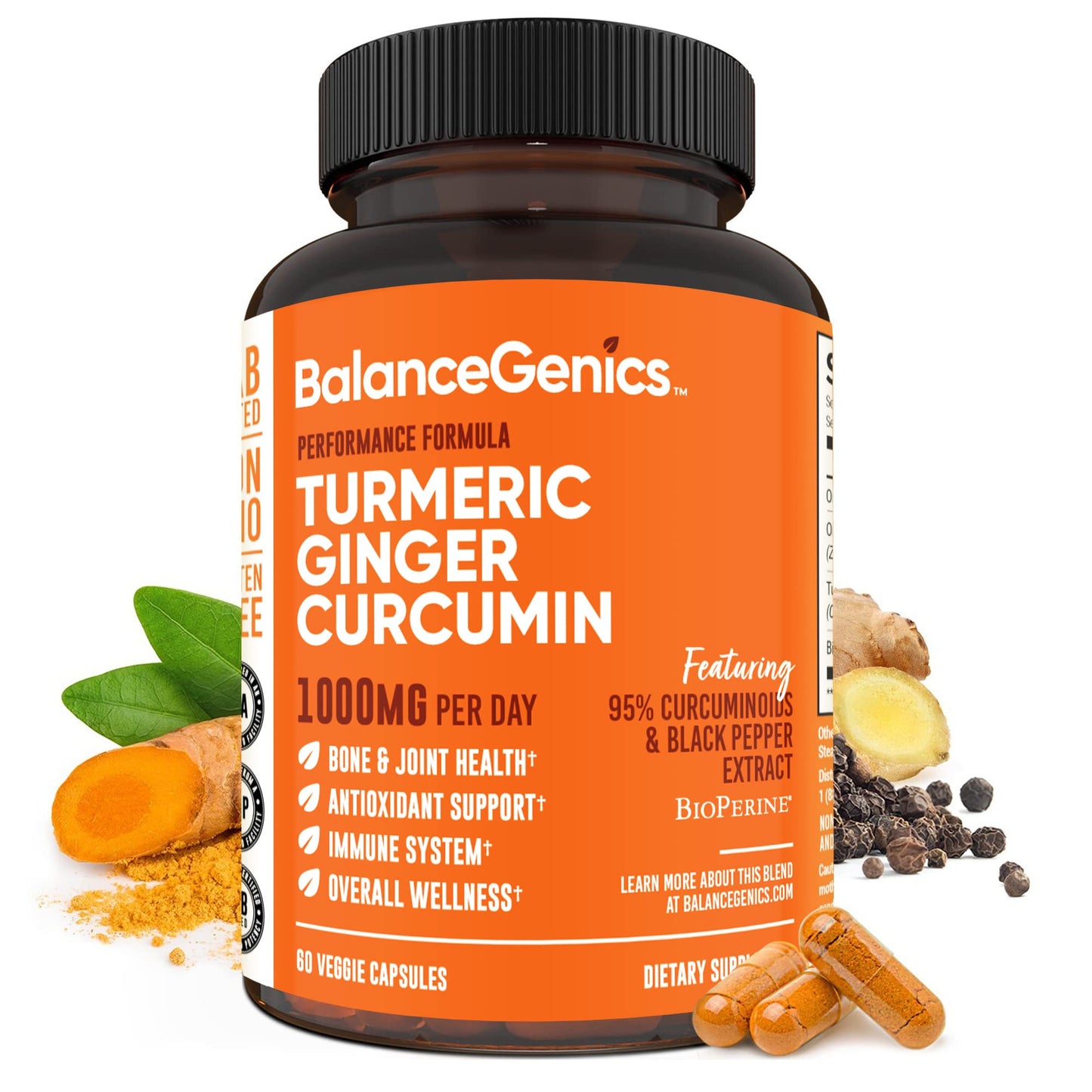 BalanceGenics Turmeric Curcumin 1000mg | Black Pepper & Ginger | 60 Caps