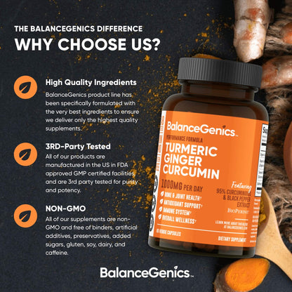 BalanceGenics Turmeric Curcumin 1000mg | Black Pepper & Ginger | 60 Caps