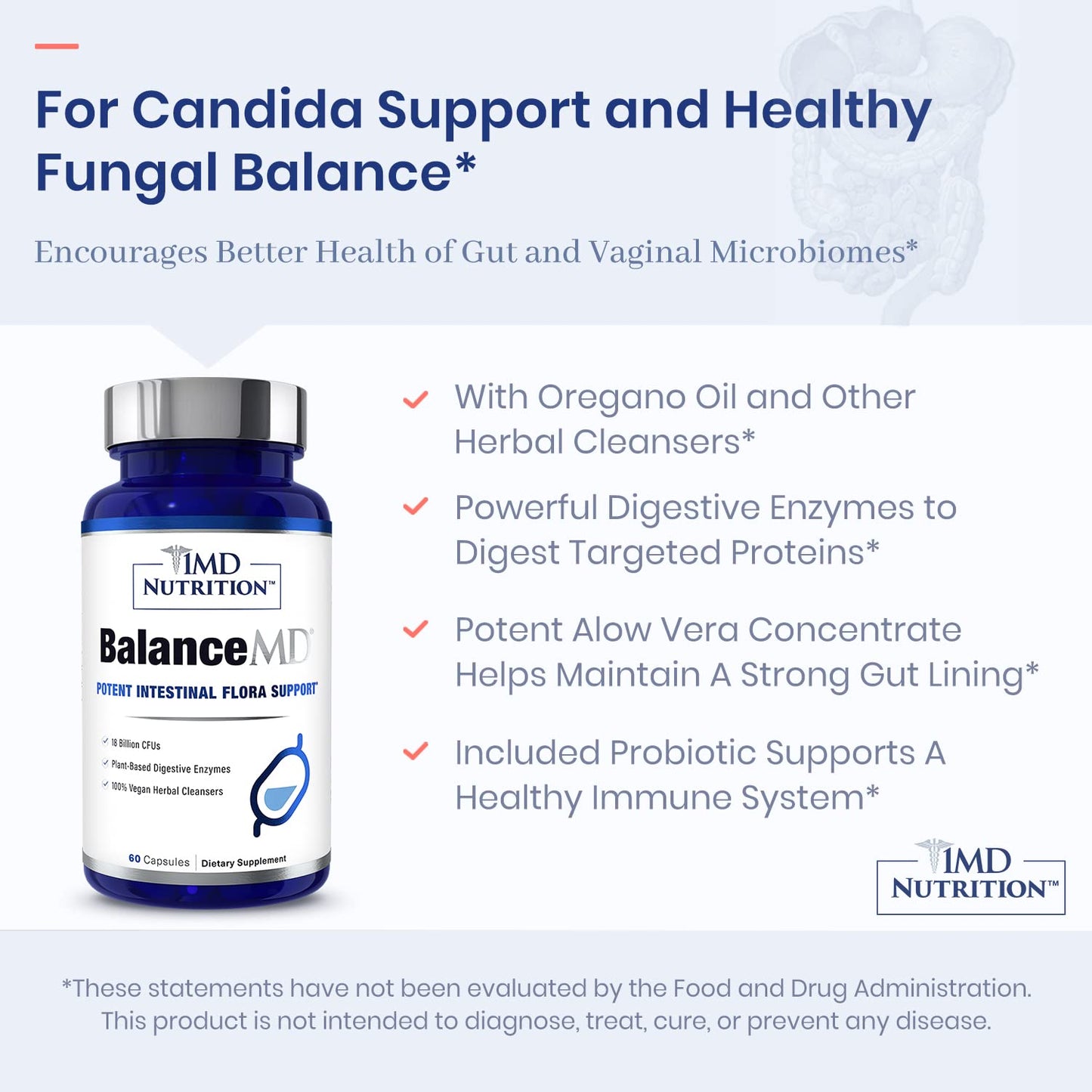 BalanceMD Vaginal Probiotics – 1MD Nutrition | Oregano & Caprylic Acid with Lactobacillus | 120 Capsules