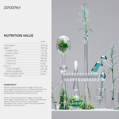 Zinzino BalanceOil+ Vegan Lemon – Marine Micro-Algae, Olive Oil & Vegan D3, 300 ml