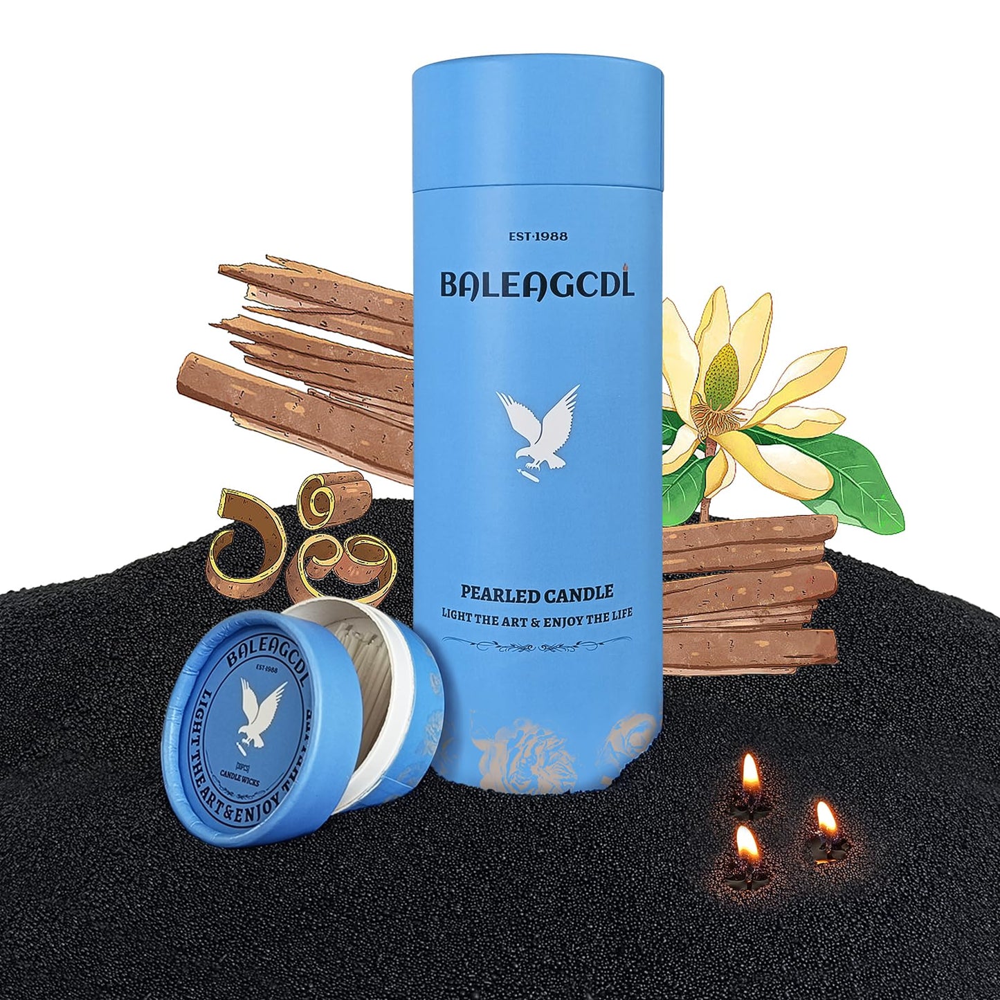 BALEAGCDL Monsoon Wood Pearled Candle – 18oz DIY Sandalwood Sand Candle with 30 Wicks