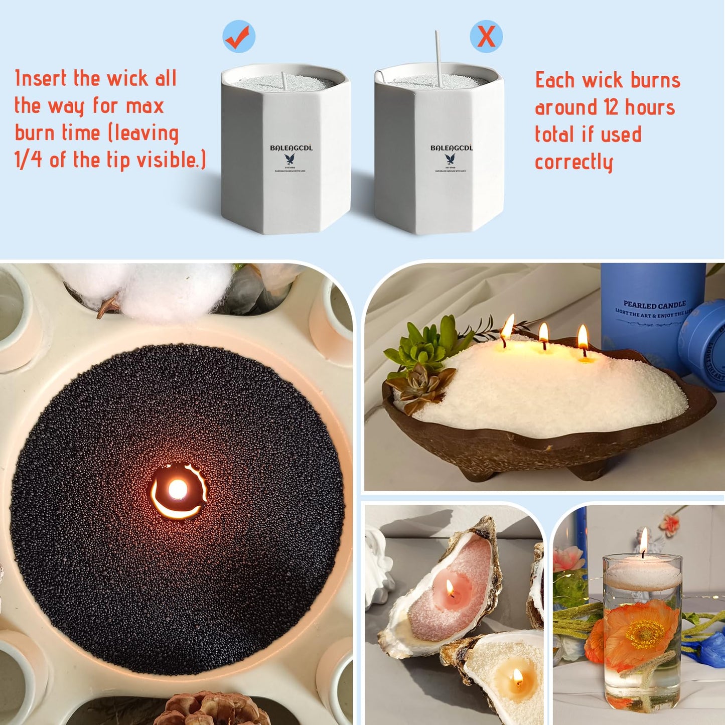 BALEAGCDL Monsoon Wood Pearled Candle – 18oz DIY Sandalwood Sand Candle with 30 Wicks