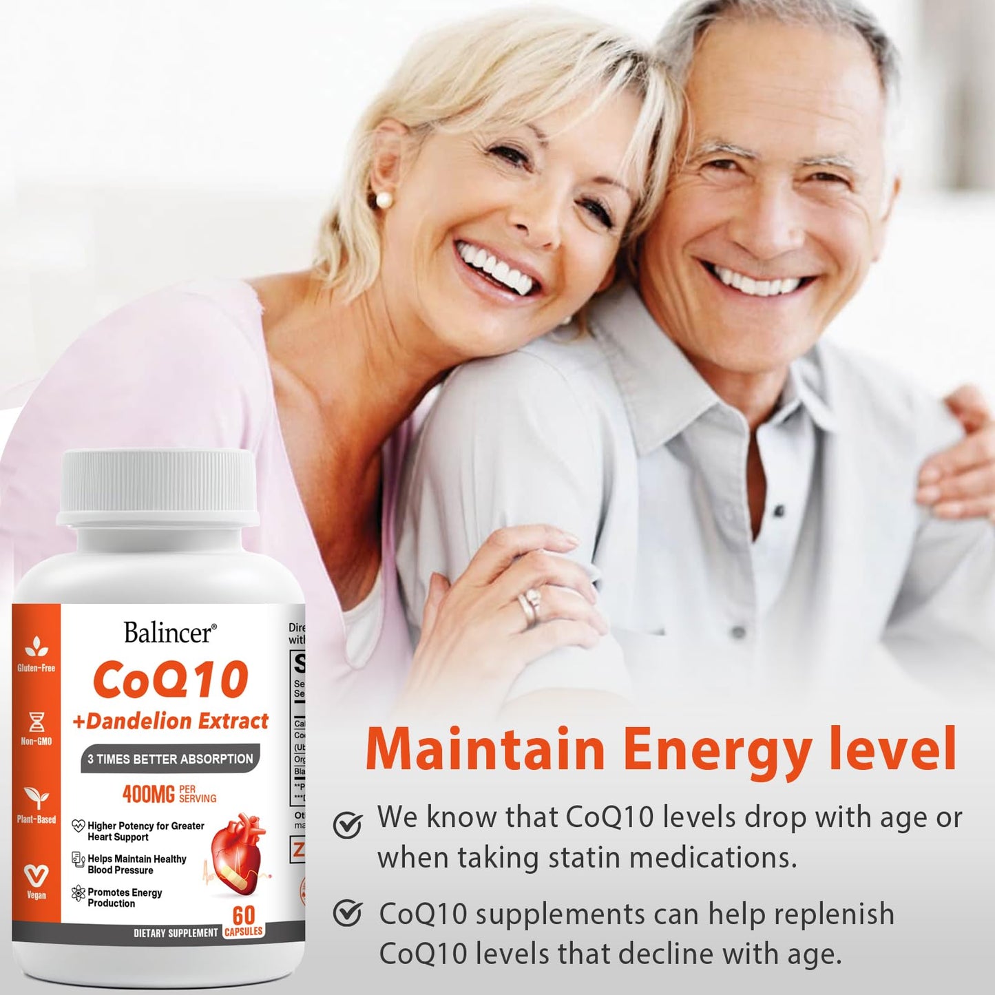 Balincer CoQ10 400mg | 3x Absorption with Organic Dandelion & Black Pepper, 60 Veggie Capsules