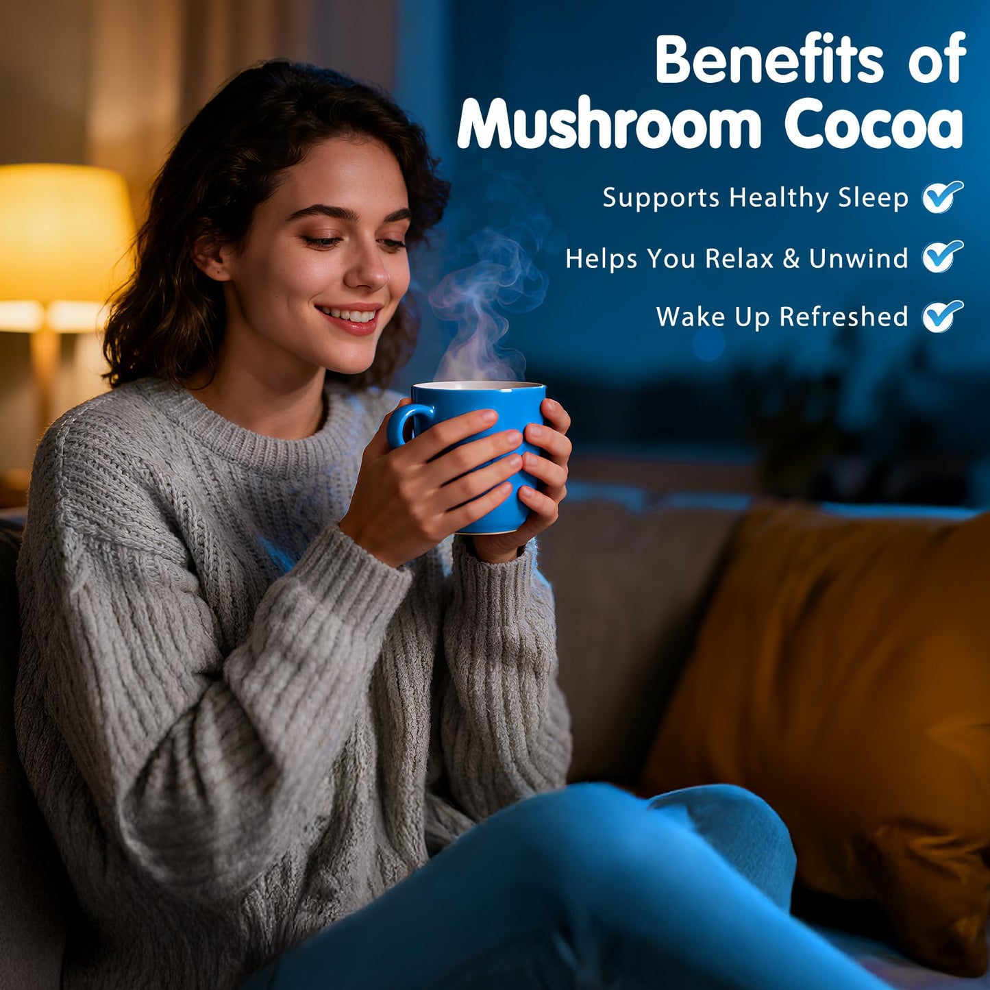 Balincer Mushroom Hot Cocoa Powder - Sleep Support with Reishi, Melatonin & L-Theanine | Vegan, 20 Servings