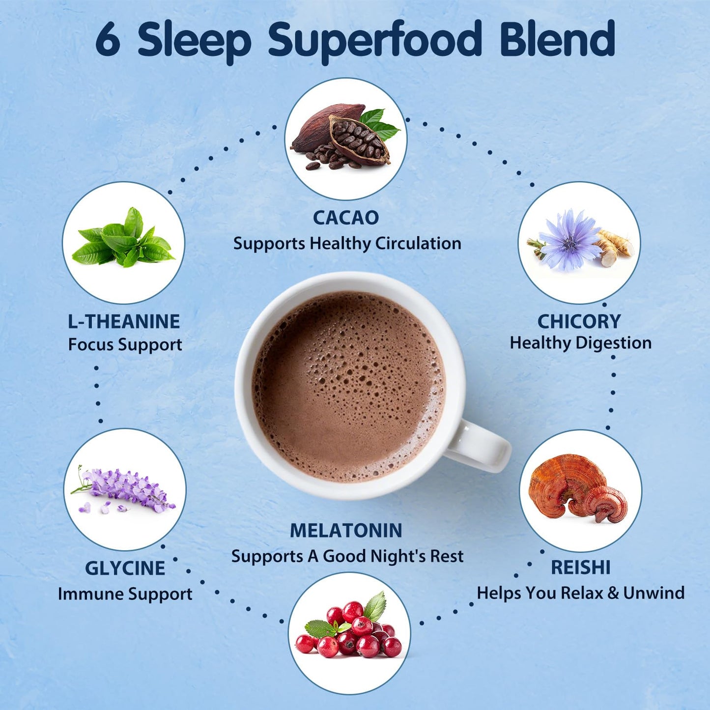 Balincer Mushroom Hot Cocoa Powder - Sleep Support with Reishi, Melatonin & L-Theanine | Vegan, 20 Servings