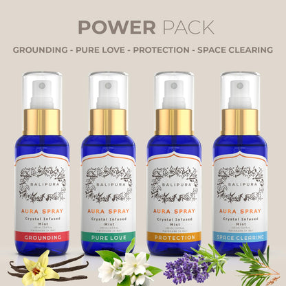 BALIPURA 4 pc Aura Cleansing Sprays Gift Set – Crystal Infused, 100ml Each