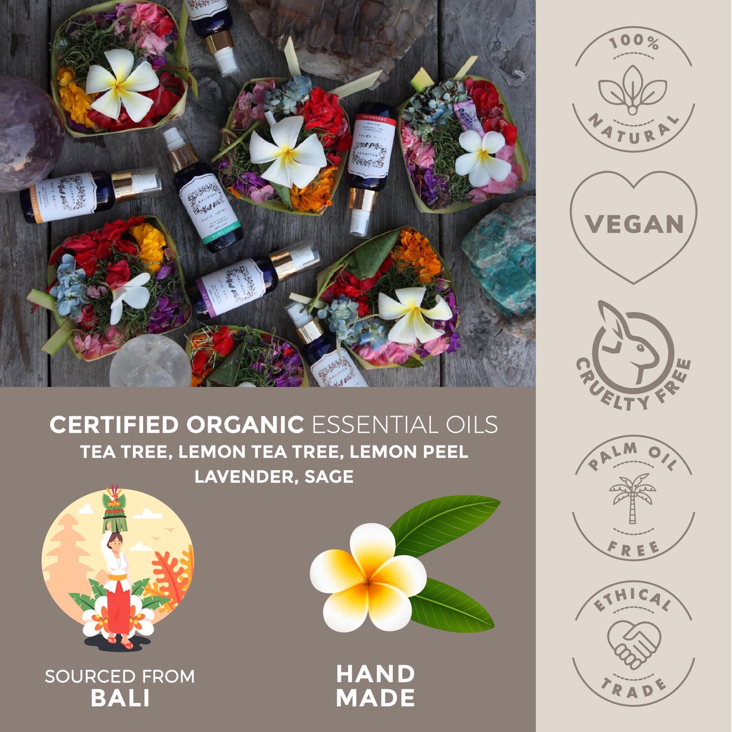 BALIPURA Space Clearing Healing Aura Crystal Spray – Black Tourmaline & Selenite | Handmade in Bali
