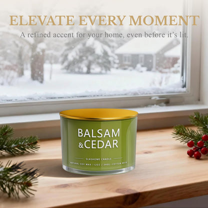 Balsam Cedar Candle – 12oz Soy 3-Wick, 60+ Hour Burn | Luxury Holiday Gift