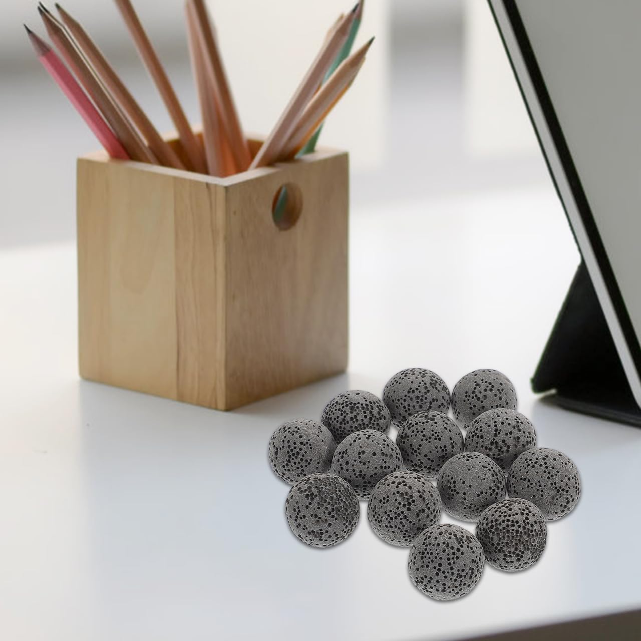 Baluue 20pcs Natural Volcanic Rock Diffuser Stones – 0.62in Grey for Home & Office