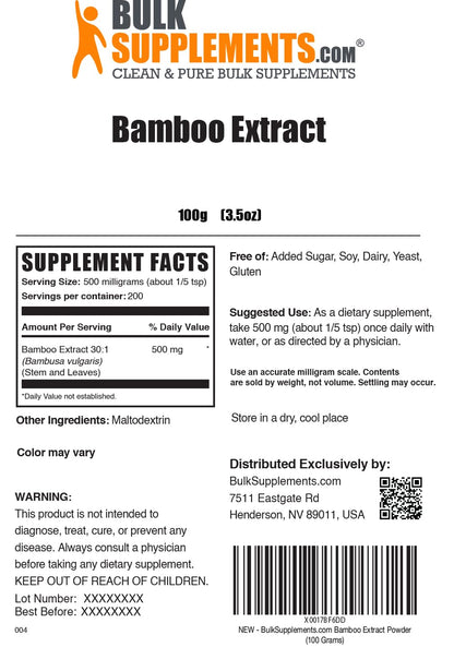 BulkSupplements Bamboo Extract Powder - Silica Supplement, 500 mg per Serving, 100 g Pack of 1