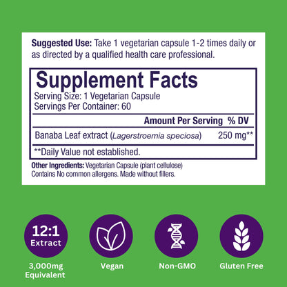 Paradise Herbs Banaba Leaf 12:1 Extract – 250 mg, 60 Caps (Pack of 2)