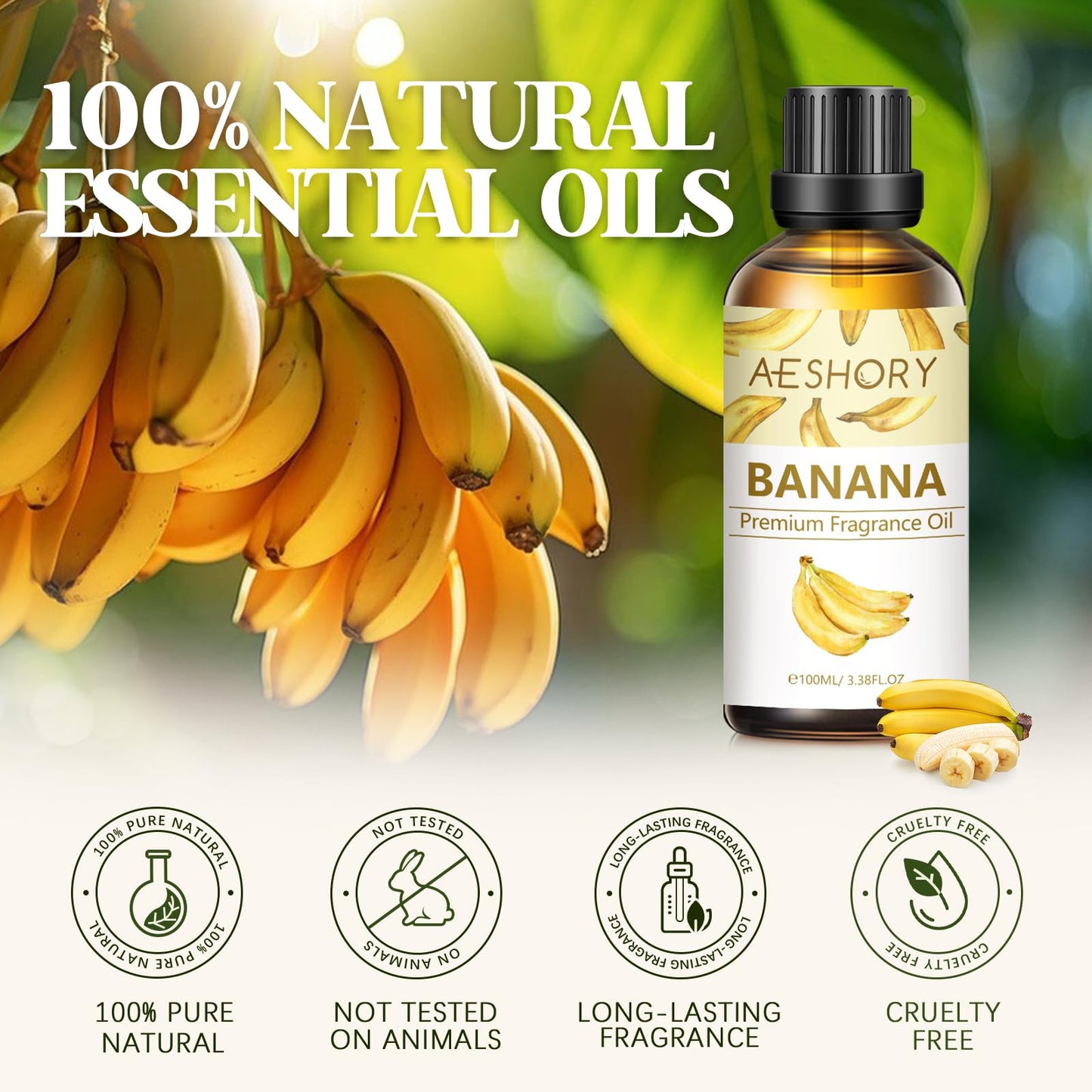 Banana Fragrance Oil - 3.38 FL OZ (100 ml) | Aromatherapy Essential Oils for Diffusers, Massage, Soap & Candle Making