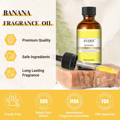 EUQEE Banana Fragrance Oil 60ml | Premium Essential Oil with Glass Dropper for Diffuser, Soap & Candle Making