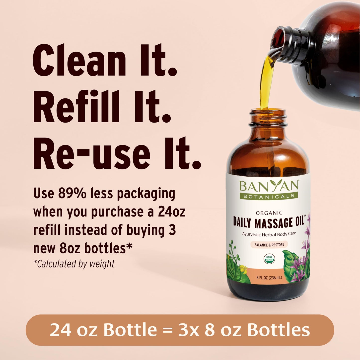 Banyan Botanicals Daily Massage Oil – Organic Ayurvedic Abhyanga Oil, 8 oz