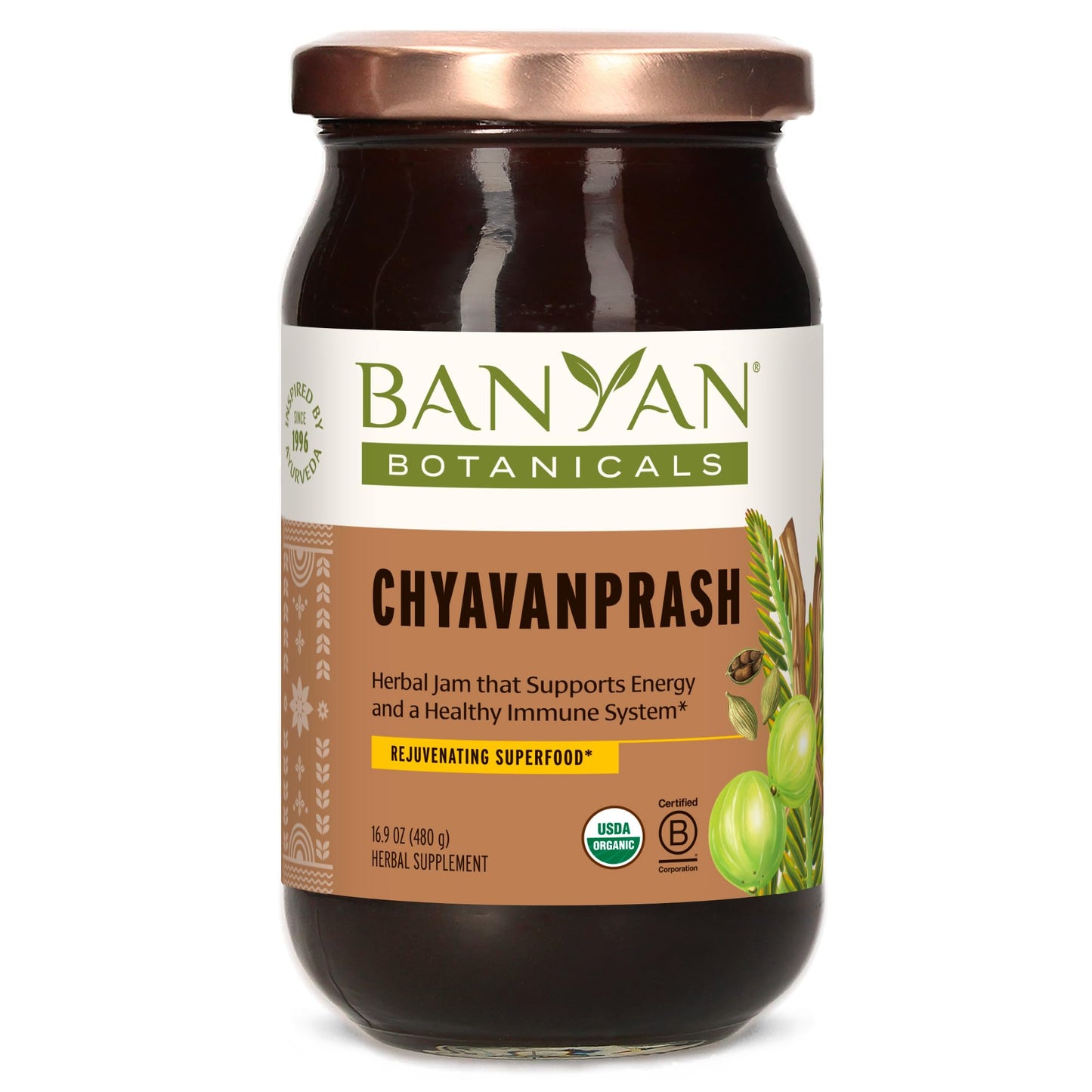Banyan Botanicals Chyavanprash – Organic Ayurvedic Jam with Raw Honey, Amla & Ashwagandha (16.9 oz)