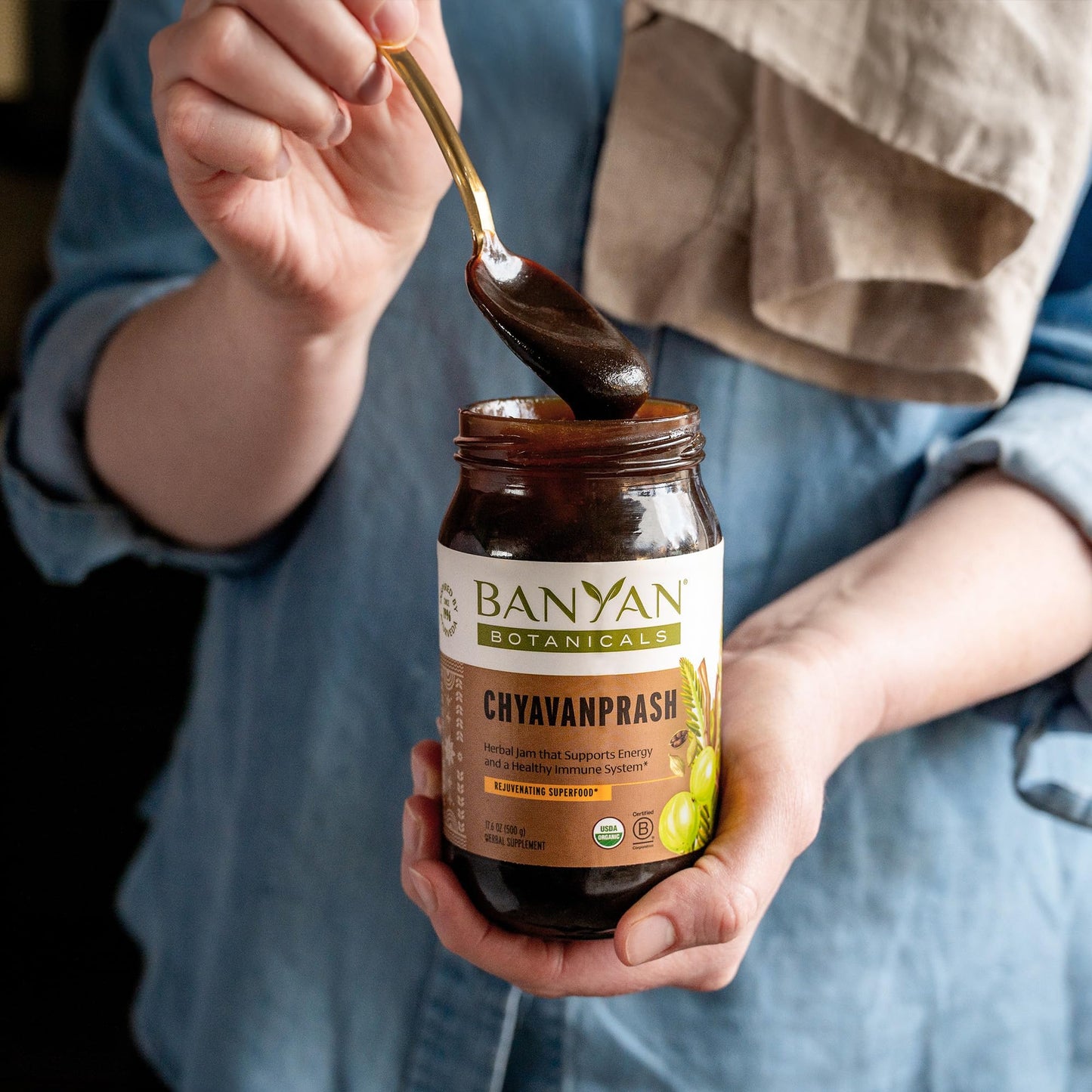 Banyan Botanicals Chyavanprash – Organic Ayurvedic Jam with Raw Honey, Amla & Ashwagandha (16.9 oz)