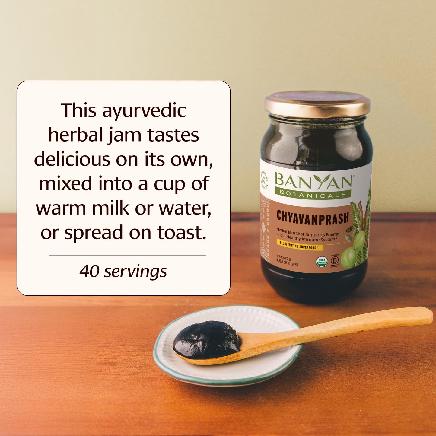 Banyan Botanicals Chyavanprash – Organic Ayurvedic Jam with Raw Honey, Amla & Ashwagandha (16.9 oz)