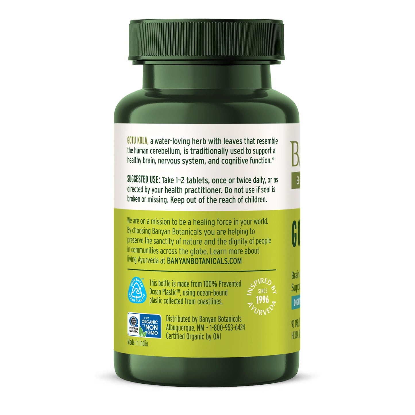 Banyan Botanicals Gotu Kola (Centella Asiatica) – Organic Adaptogen & Nootropic Brain Support | 90 Tablets | Vegan & Fairly Traded