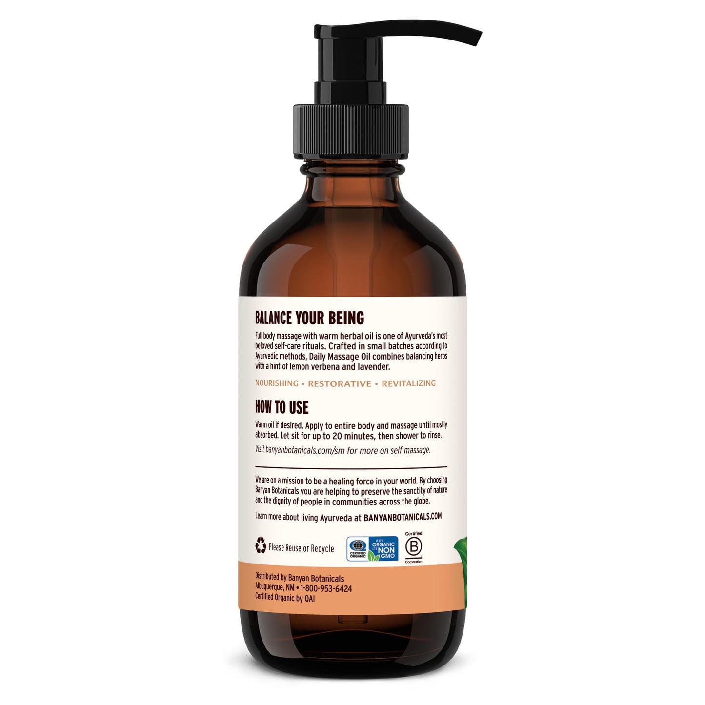 Banyan Botanicals Daily Massage Oil – Organic Ayurvedic Abhyanga Oil, 8 oz