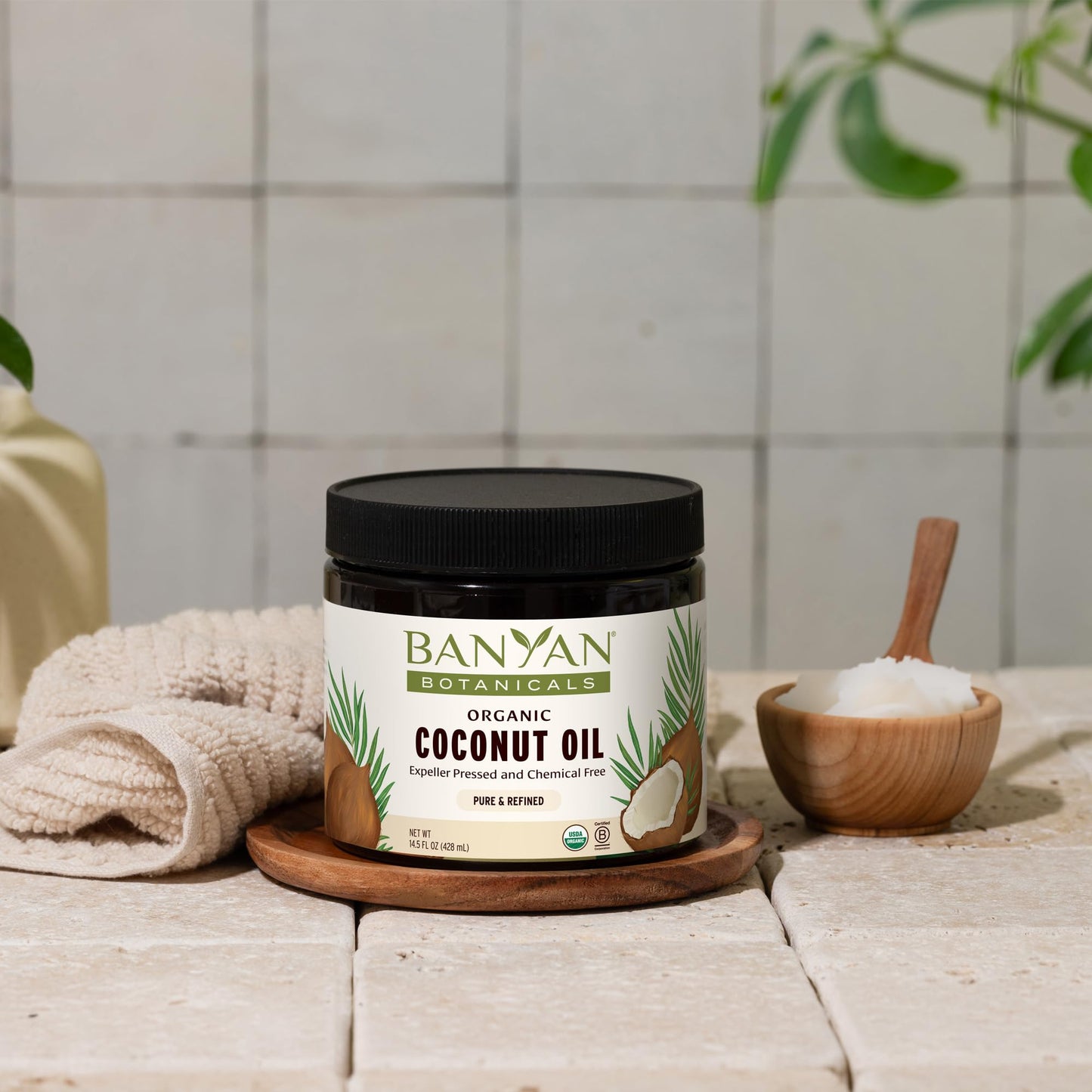 Banyan Botanicals Coconut Oil – Expeller Pressed Organic Coconut Oil for Skin, Hair & Massage – 14.5 oz