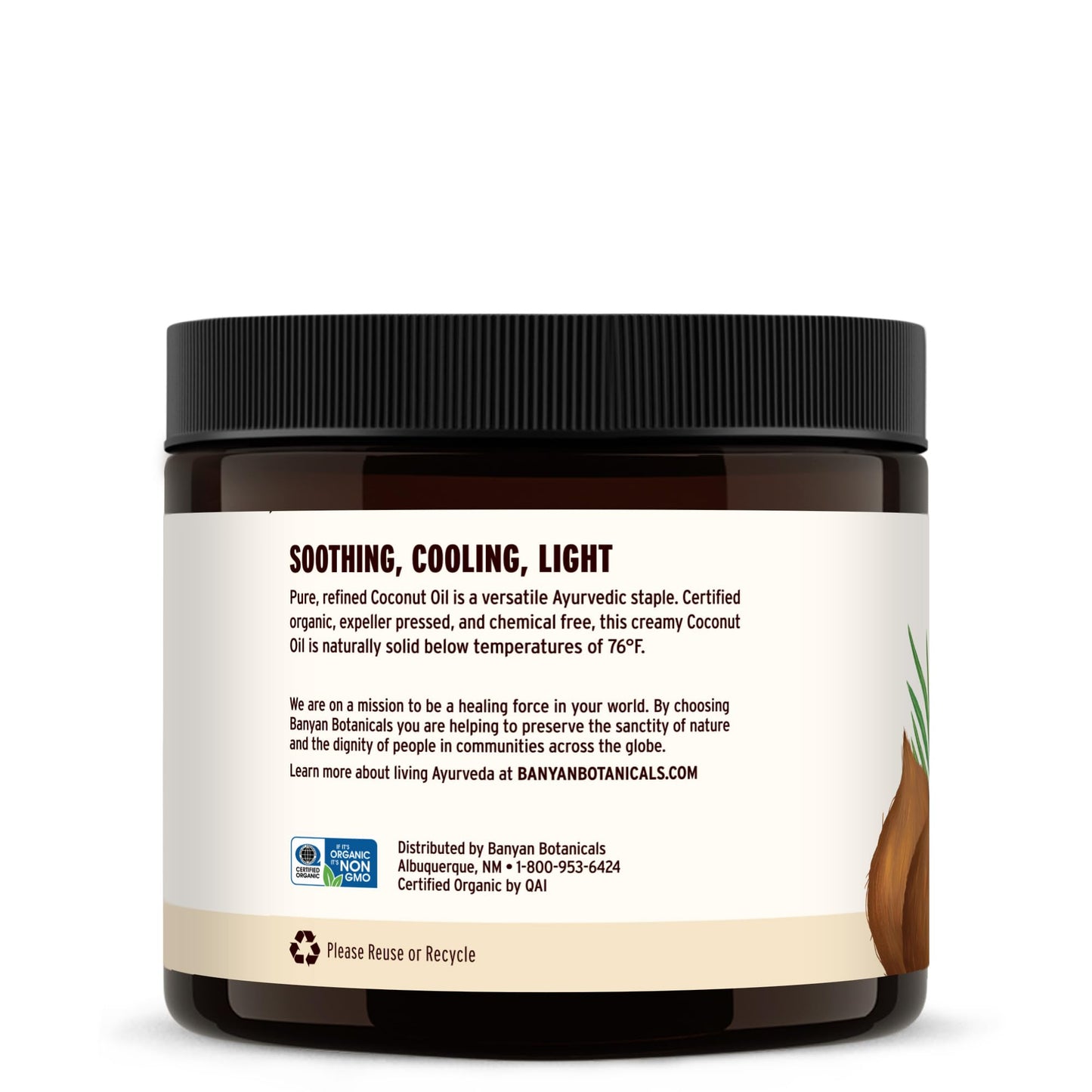 Banyan Botanicals Coconut Oil – Expeller Pressed Organic Coconut Oil for Skin, Hair & Massage – 14.5 oz