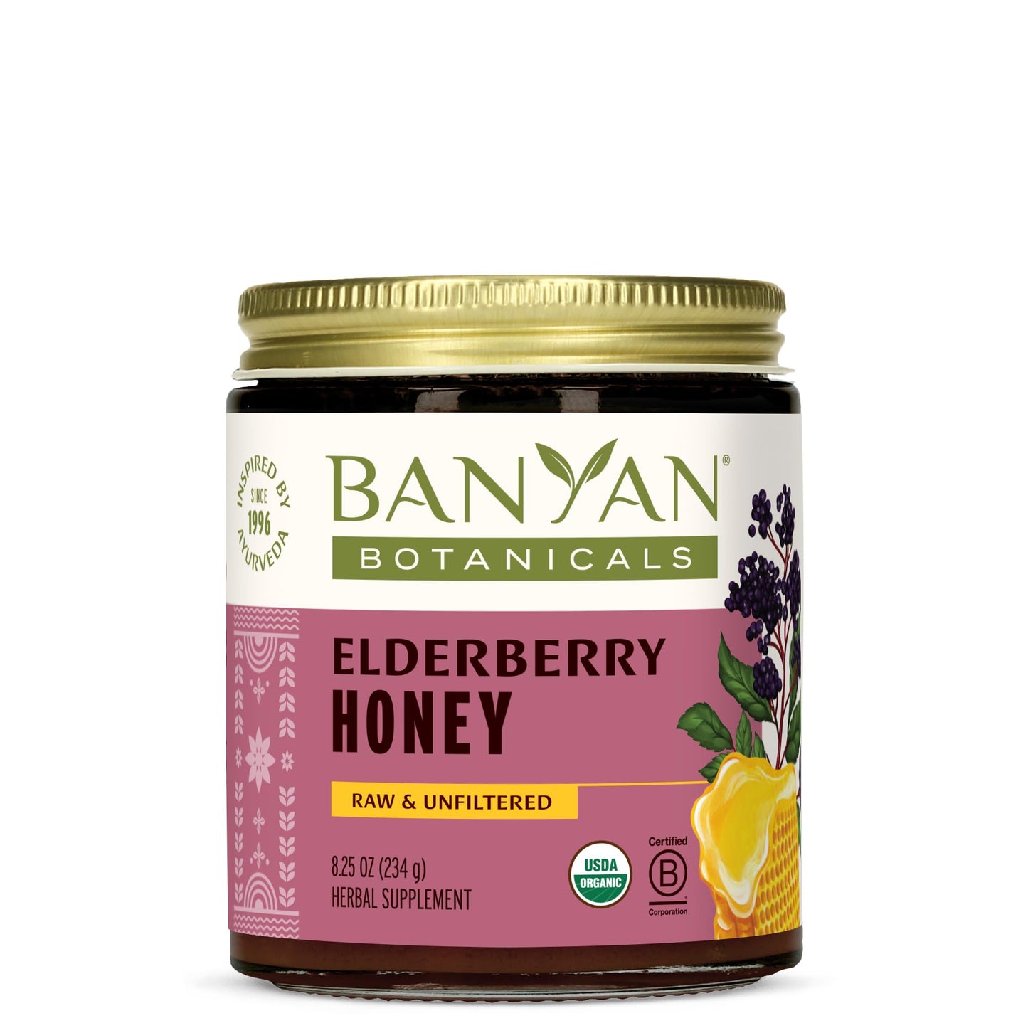 Banyan Botanicals Organic Elderberry Honey – Immune Support for Kids & Adults (8.25 oz)
