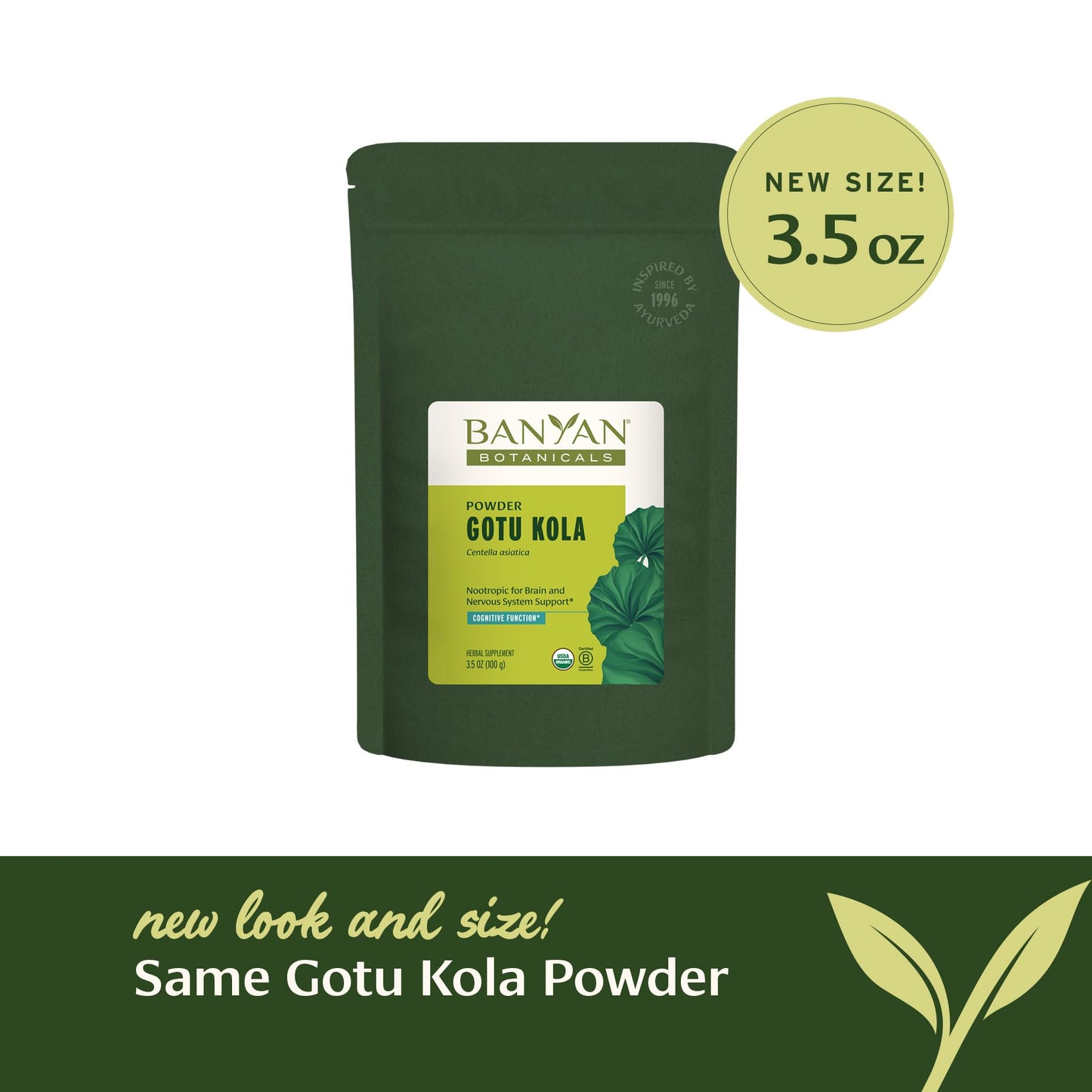Banyan Botanicals Gotu Kola Powder – Organic Brahmi (Centella Asiatica)
