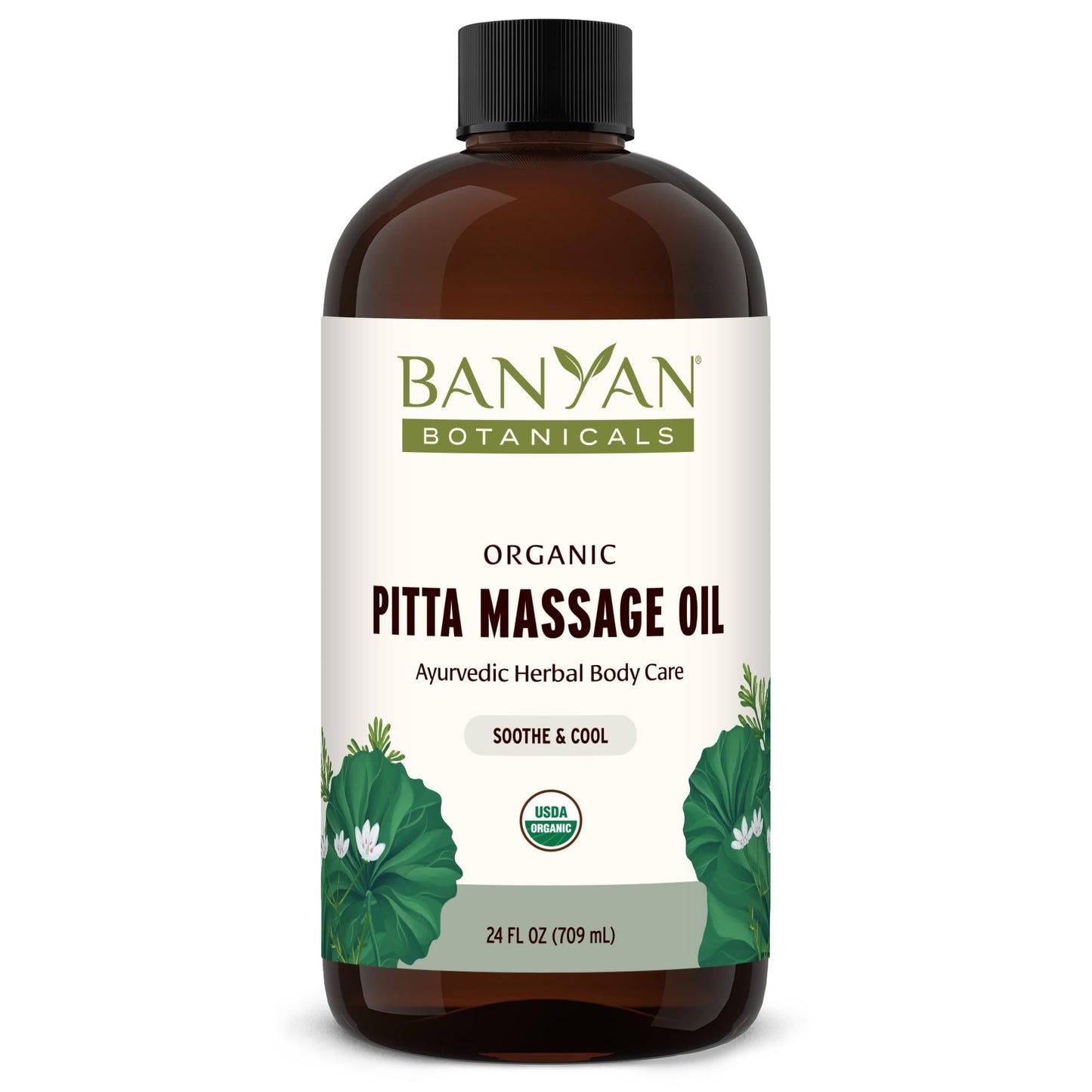 Banyan Botanicals Pitta Massage Oil – Ayurvedic Abhyanga with Gotu Kola & Guduchi | 24 oz