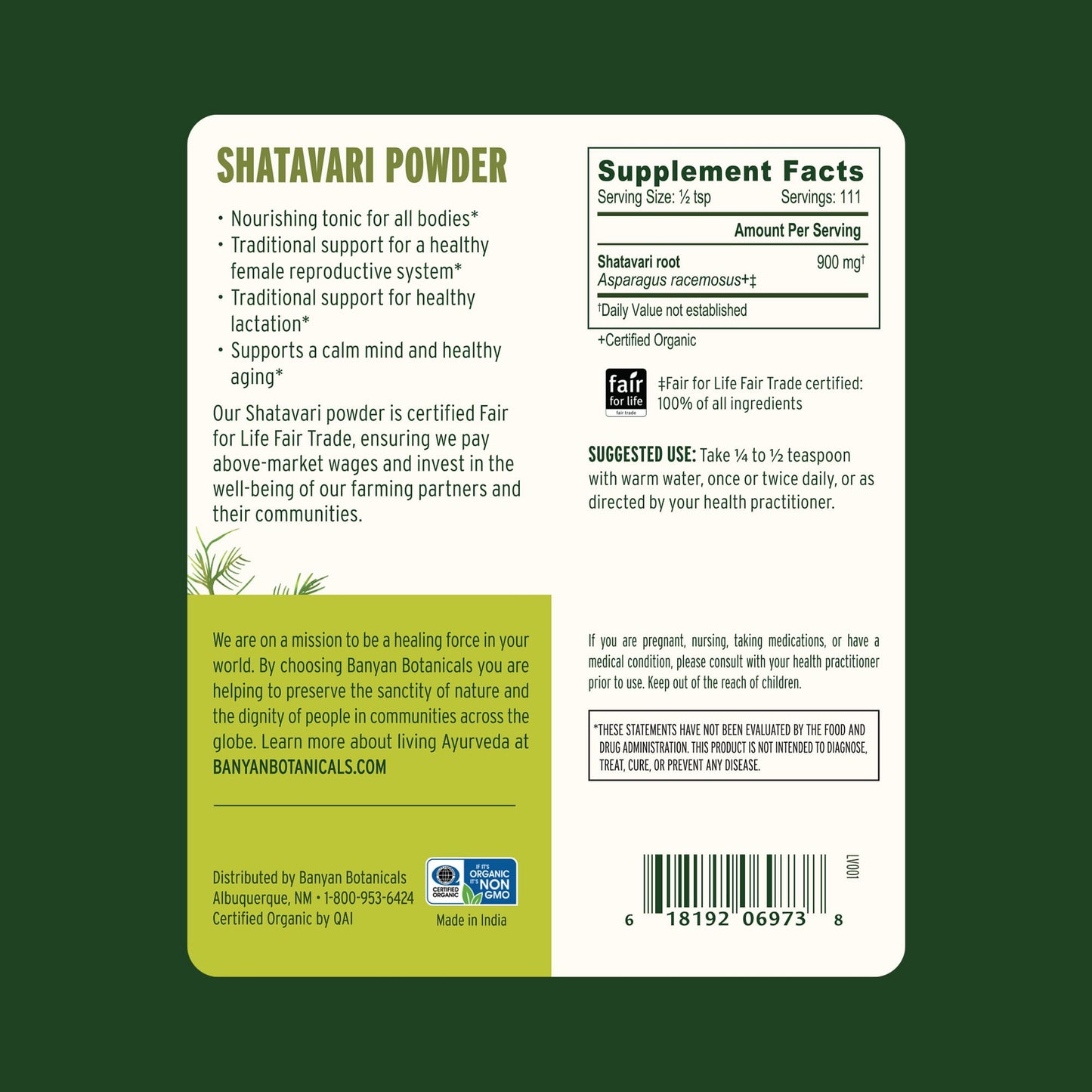 Banyan Botanicals Shatavari Powder – Organic Shatavari Root Powder | Adaptogen