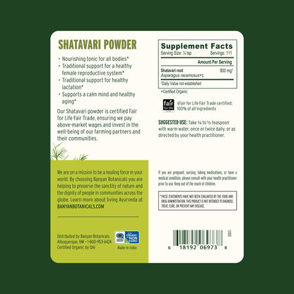 Banyan Botanicals Shatavari Powder – Organic Shatavari Root Powder | Adaptogen