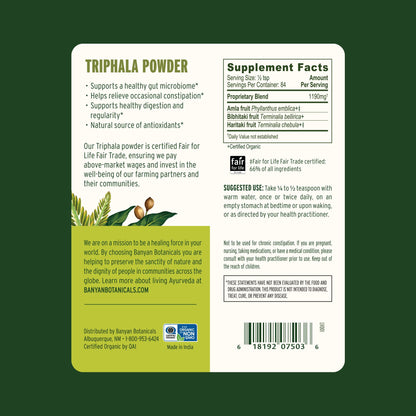 Banyan Botanicals Triphala Powder – Organic Digestion Supplement (Amla, Haritaki & Bibhitaki) – 3.5 oz – Non-GMO Vegan