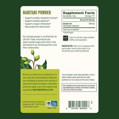 Banyan Botanicals Haritaki Powder – Organic Terminalia chebula for Digestion (½ lb)