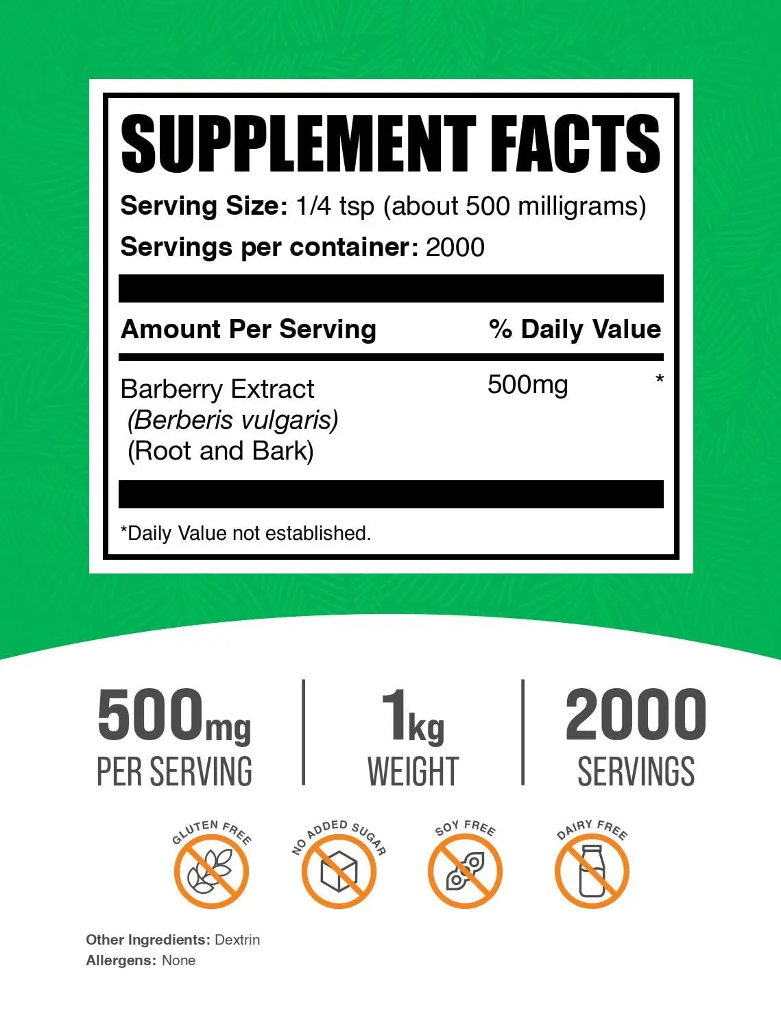 Barberry Extract Powder - BulkSupplements.com | 500 mg per Serving, 1kg, Vegan & Gluten Free BritishVita | Premium UK Vitamins & Wellness Supplements