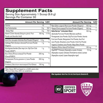 BARE PERFORMANCE NUTRITION Strong Reds Superfood Powder – Digestive Enzymes, Antioxidants, Energy | 30 Servings BritishVita | Premium UK Vitamins & Wellness Supplements