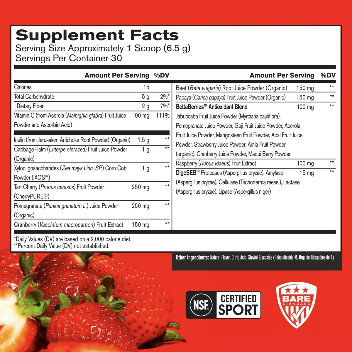 BARE PERFORMANCE NUTRITION Strong Reds Superfood Powder - Strawberry, 30 Servings BritishVita | Premium UK Vitamins & Wellness Supplements