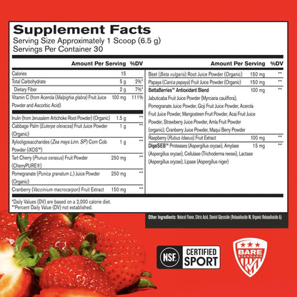 BARE PERFORMANCE NUTRITION Strong Reds Superfood Powder - Strawberry, 30 Servings BritishVita | Premium UK Vitamins & Wellness Supplements
