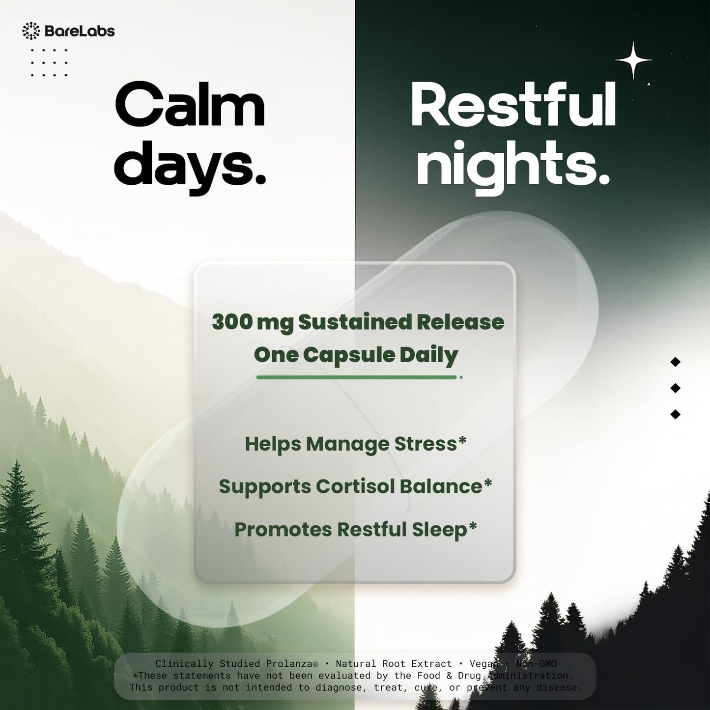 BareLabs Ashwagandha 300mg Prolanza 12-Hour Time Release – Stress, Sleep & Energy Support (30 Day Supply)