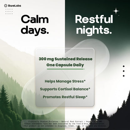 BareLabs Ashwagandha 300mg Prolanza 12-Hour Time Release – Stress, Sleep & Energy Support (30 Day Supply)