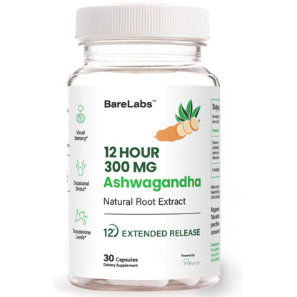 BareLabs Ashwagandha 300mg Prolanza 12-Hour Time Release – Stress, Sleep & Energy Support (30 Day Supply)