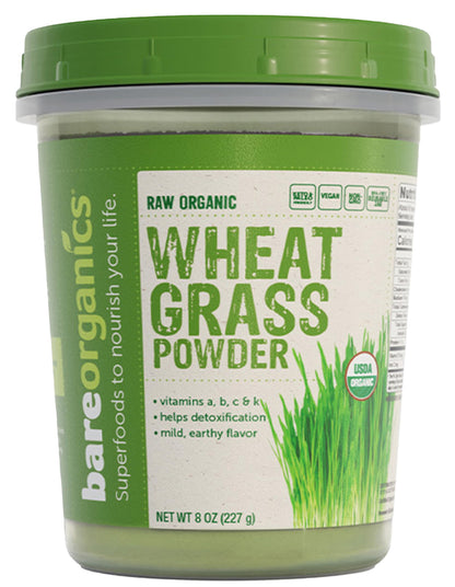 BareOrganics Wheatgrass Powder - Organic, Vegan Dietary Supplement, 8 oz (Pack of 1)