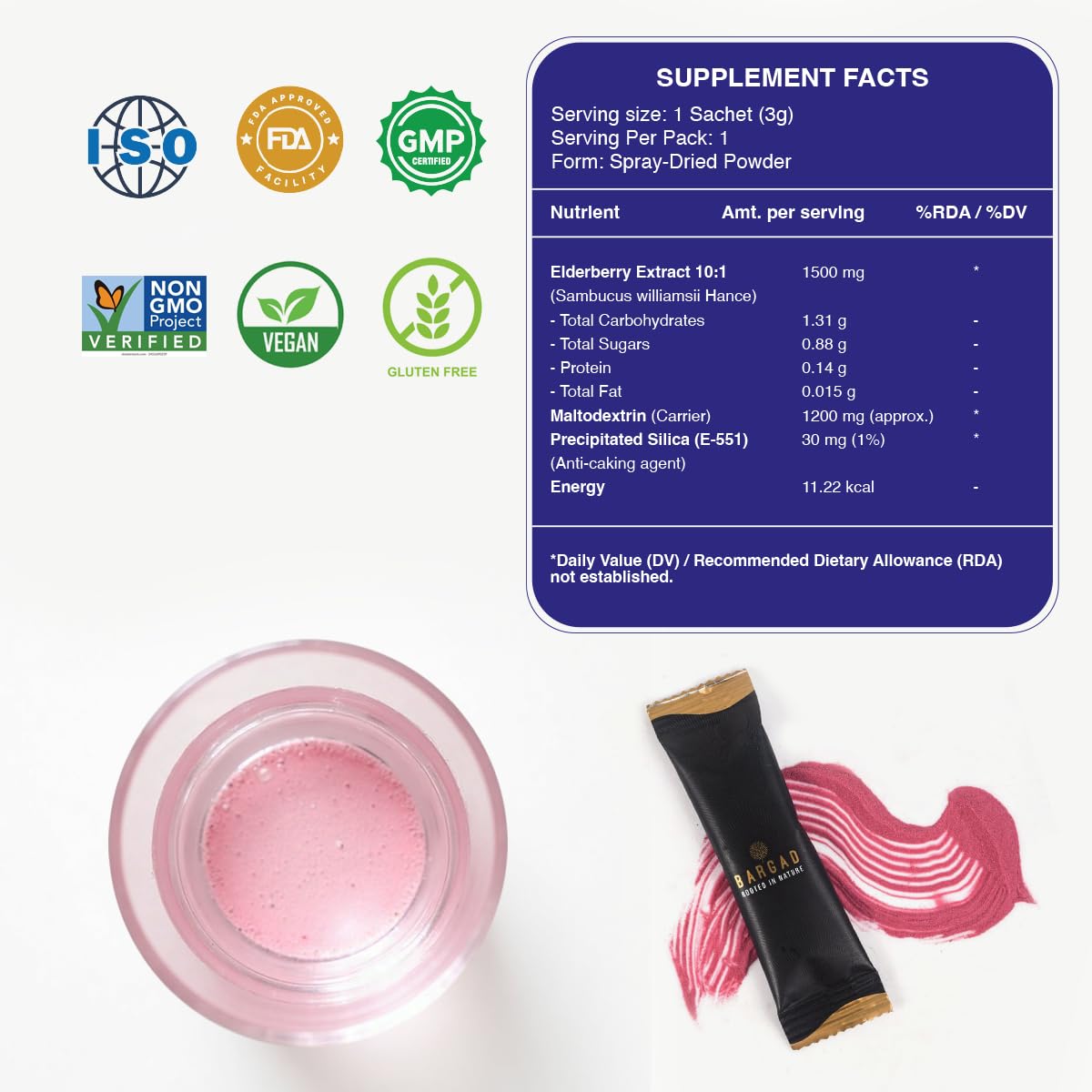 Bargad Elderberry Juice Powder – Immune Support, 100% Natural & Vegan | 30 Sachets