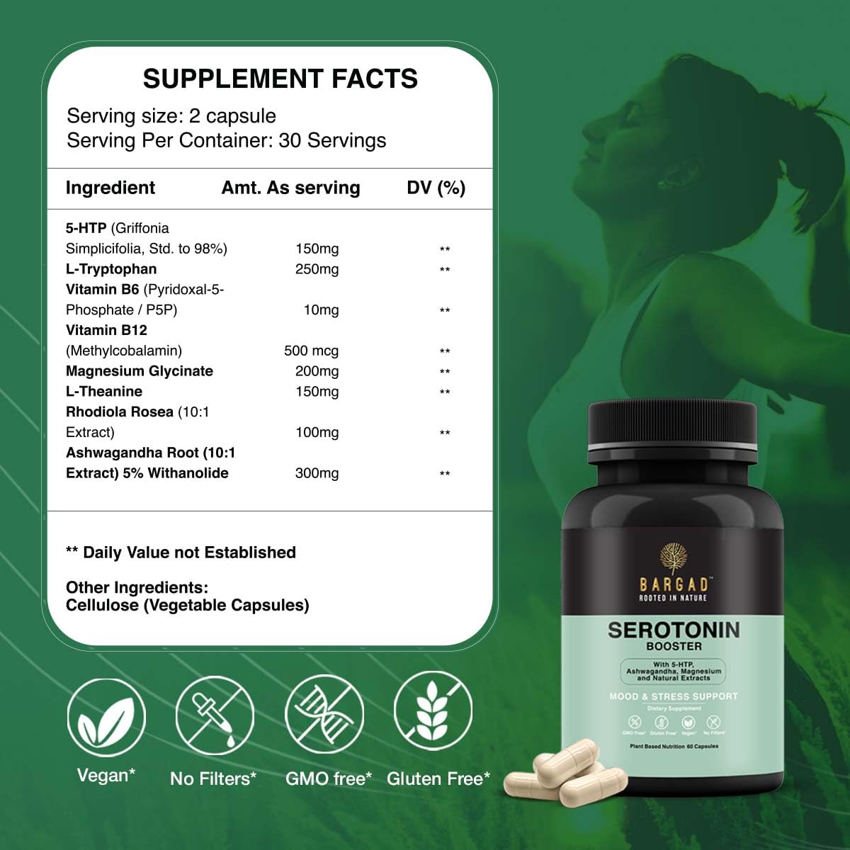 Bargad Serotonin Support Supplement – Mood & Calm (60 Capsules)