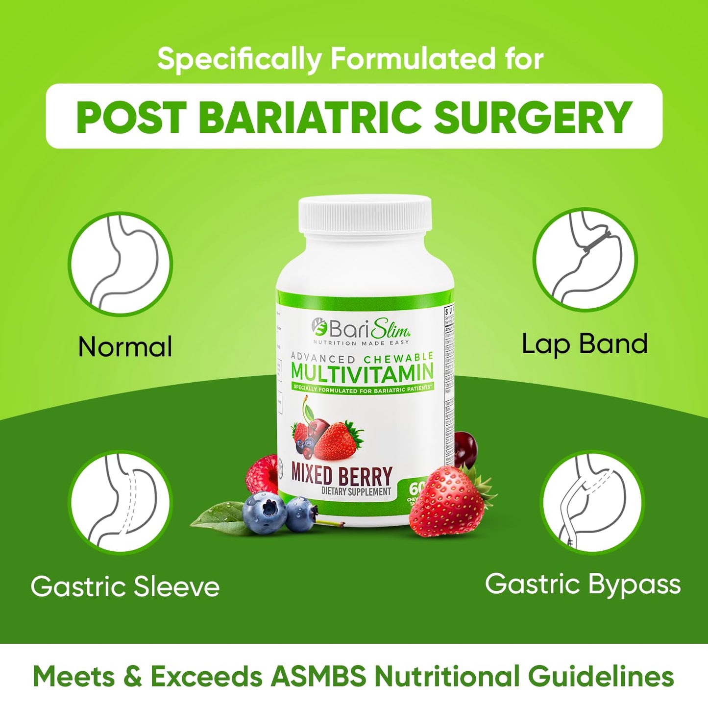 BariSlim Advanced Chewable Bariatric Multivitamin – Post-Bariatric Nutrition (Mixed Berry, 60 Count)