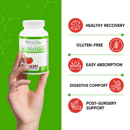 BariSlim Advanced Chewable Bariatric Multivitamin – Post-Bariatric Nutrition (Mixed Berry, 60 Count)